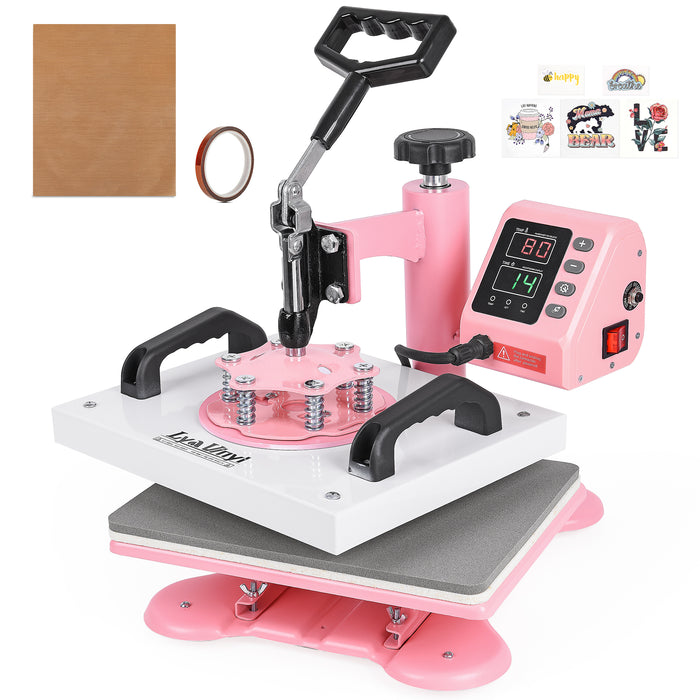 12" x 10" Heat Press Machine, Lya Vinyl High Pressure Heat Press Machine for T-Shirt, Digital Industrial Sublimation Printer for Heat Transfer Vinyl (Pink)