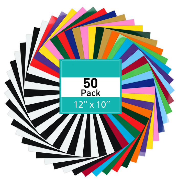 50 Pack of 22 Colors HTV Heat Transfer Vinyl Bundle, 12" x 10"