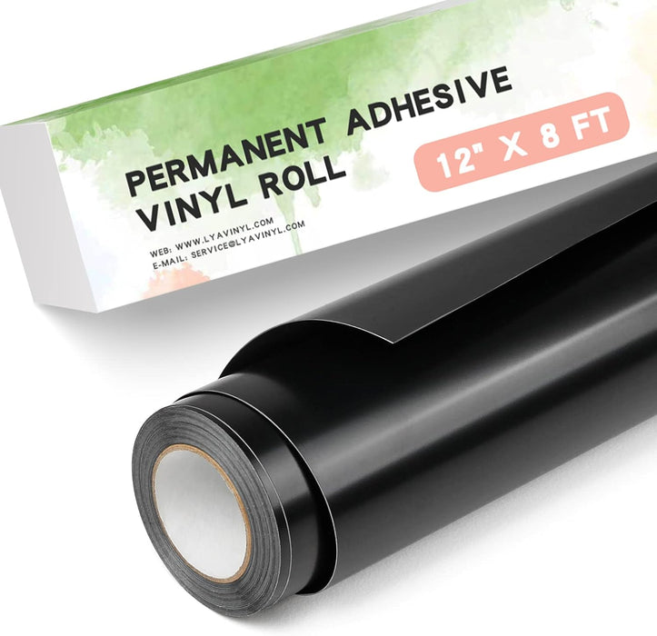 Black / White Permanent Vinyl Rolls, Glossy Self Vinyl, 12" x 8 FT