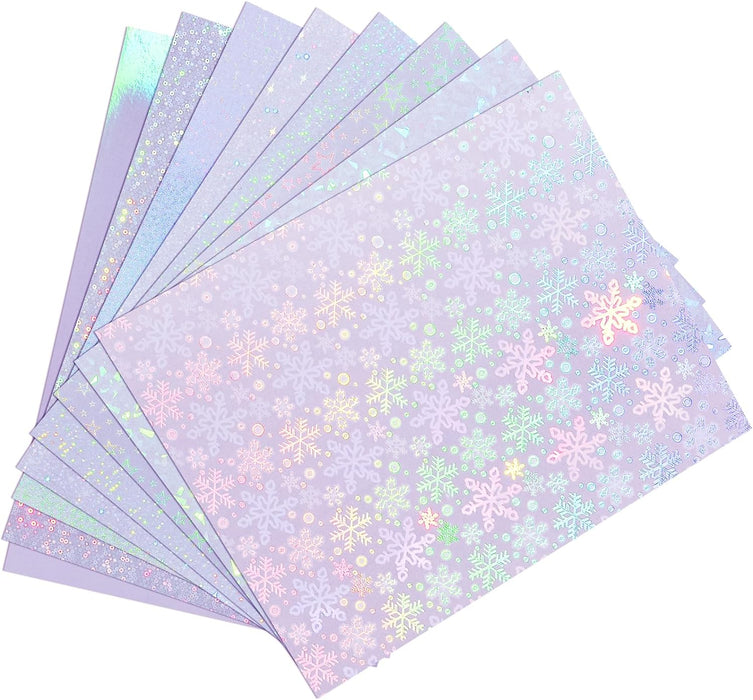 16 Sheets Holographic Sticker Paper, Clear Vinyl Self Adhesive Sheets , 8.25x11.7 Inch Transparent Overlay Sticker film laminates