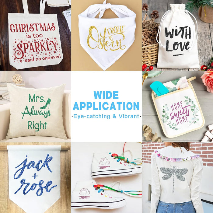 8 Pack, Glitter HTV Heat Transfer Vinyl,12" x 10" Glitter HTV Vinyl Sheets f- Iron on Vinyl for T-Shirts Fabric