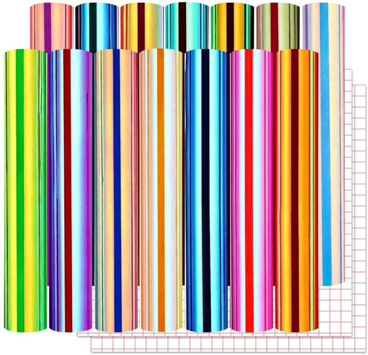 14 Pack Holographic Vinyl Adhesive vinyl sheets , Permanent Adhesive Vinyl Sheets - 12*12,with 2 transfer paper