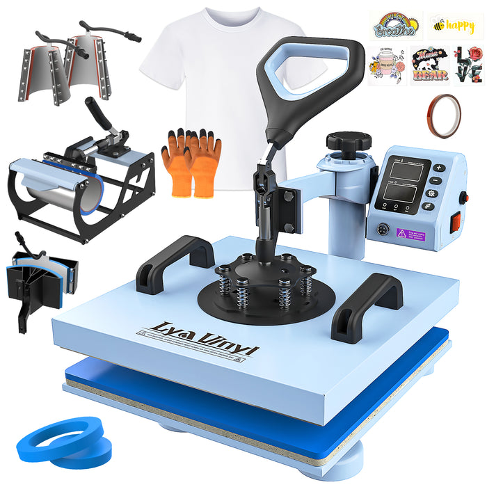 15“x15" Heat Press Machine - Lya Vinyl 7 in 1 Heat Press 360-Degree Swing Away Digital Press Machine Multifunction Sublimation Combo Heat Transfer Machine for T-Shirts, Hats, Caps, Mugs and Plates