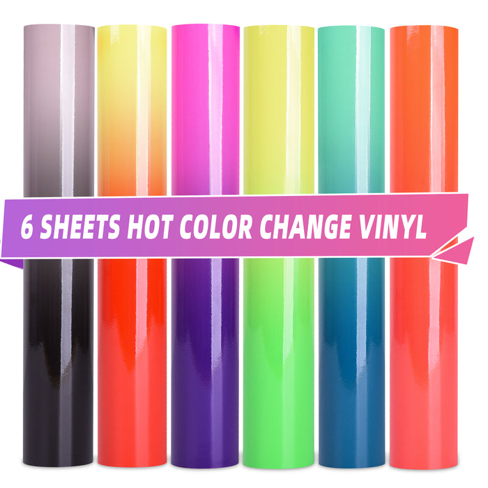 6 Pack Hot Permanent Vinyl Bundle,Color Changing Vinyl Permanent Adhesive Sheets, 12" x 12"