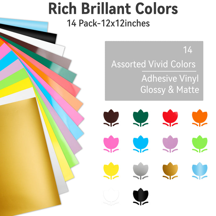 14 pcs Glossy& Matte Adhesive Vinyl Sheets Bundle - 12*12