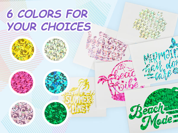 6 Pack  Shimmer Holographic Permanent Vinyl, Floral Adhesive Vinyl Sheets -12” x 12”