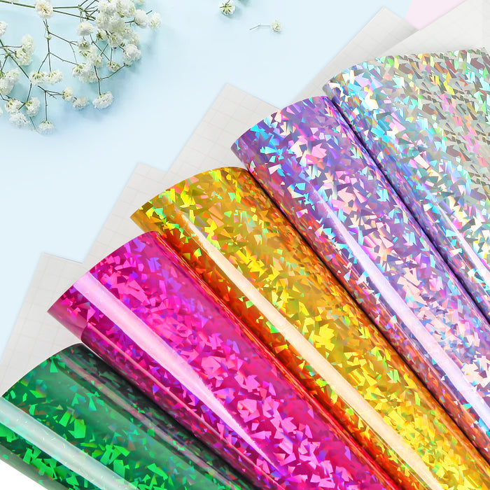 6 Pack  Shimmer Holographic Permanent Vinyl, Floral Adhesive Vinyl Sheets -12” x 12”