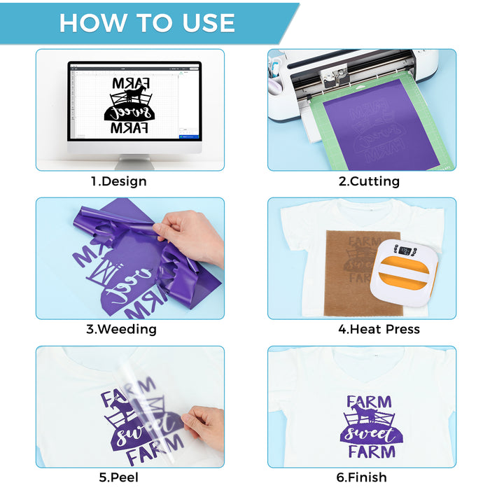 50 Pack of 22 Colors HTV Heat Transfer Vinyl Bundle, 12" x 10"