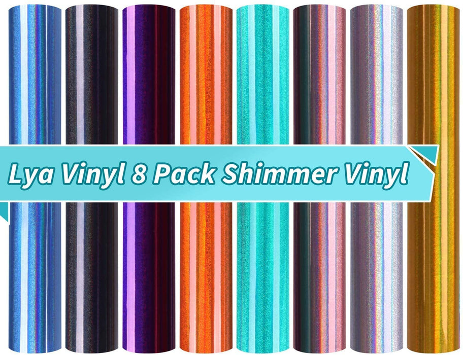 8 Pack Holographic Permanent Vinyl Bundle - Permanent Sparkle Holographic Vinyl Sheets, 12” x 12”