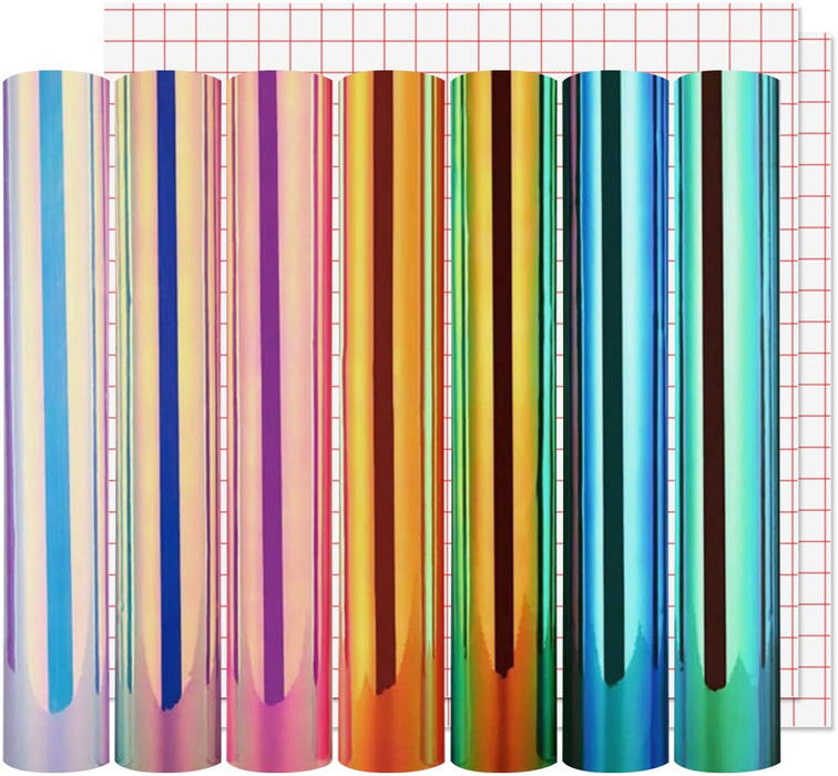 7 Pack Holographic Vinyl Adhesive vinyl sheets , Permanent Adhesive Vinyl Sheets - 12*12,with 2 transfer paper