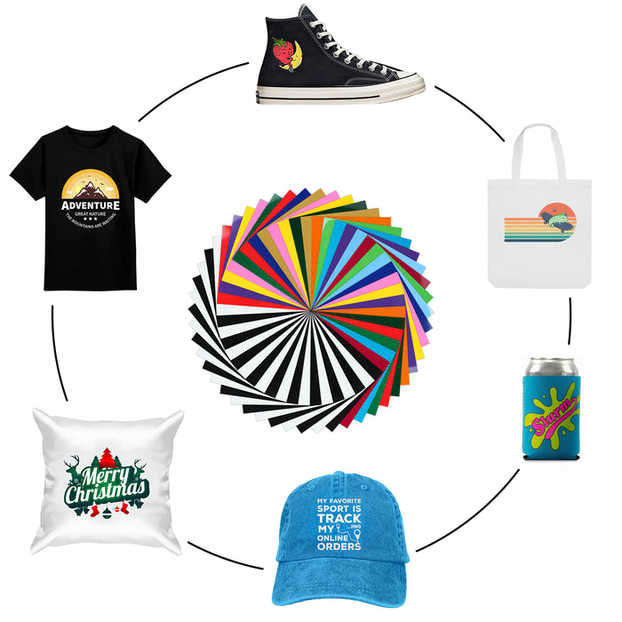 50 Pack of 22 Colors HTV Heat Transfer Vinyl Bundle, 12" x 10"