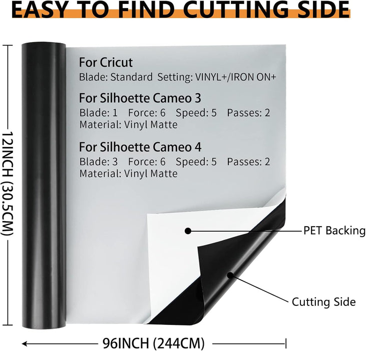Black / White Permanent Vinyl Rolls, Glossy Self Vinyl, 12" x 8 FT