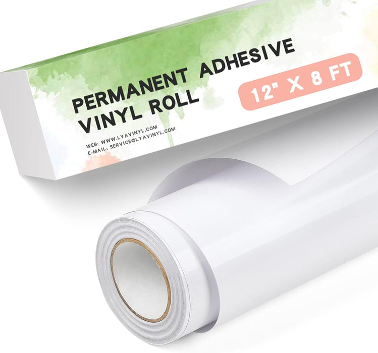 Black / White Permanent Vinyl Rolls, Glossy Self Vinyl, 12" x 8 FT