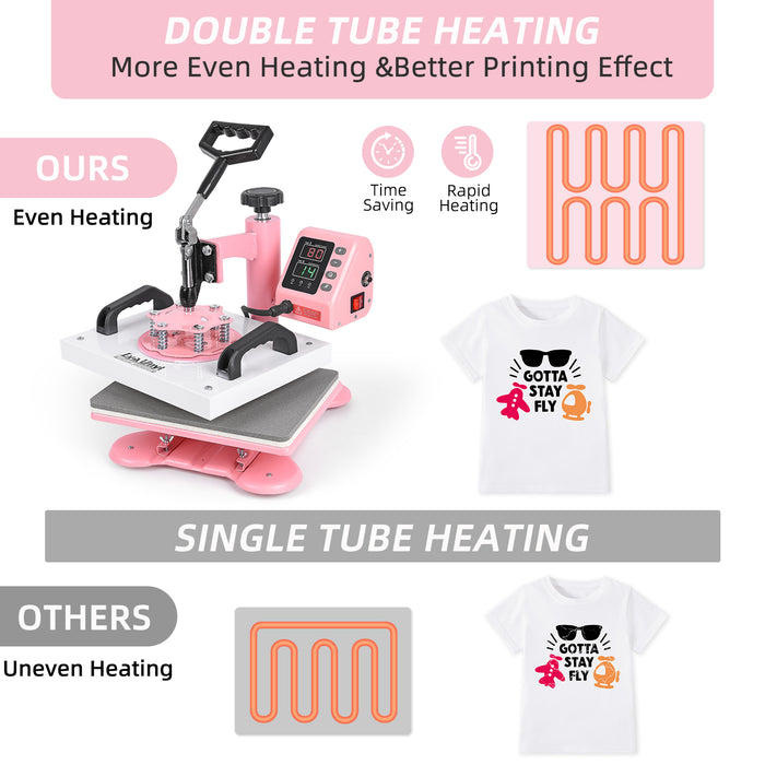 12" x 10" Heat Press Machine, Lya Vinyl High Pressure Heat Press Machine for T-Shirt, Digital Industrial Sublimation Printer for Heat Transfer Vinyl (Pink)