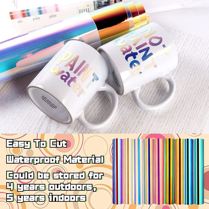 14 Pack Holographic Vinyl Adhesive vinyl sheets , Permanent Adhesive Vinyl Sheets - 12*12,with 2 transfer paper