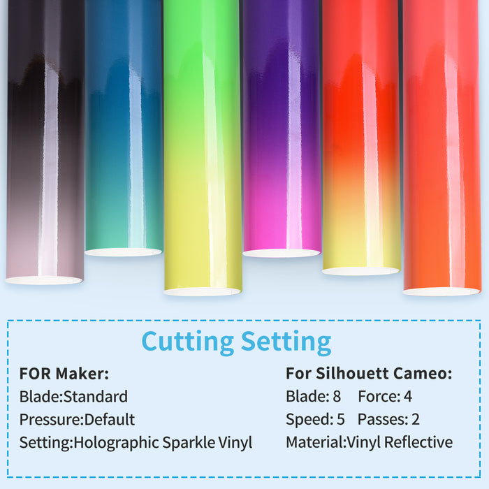 6 Pack Hot Permanent Vinyl Bundle,Color Changing Vinyl Permanent Adhesive Sheets, 12" x 12"