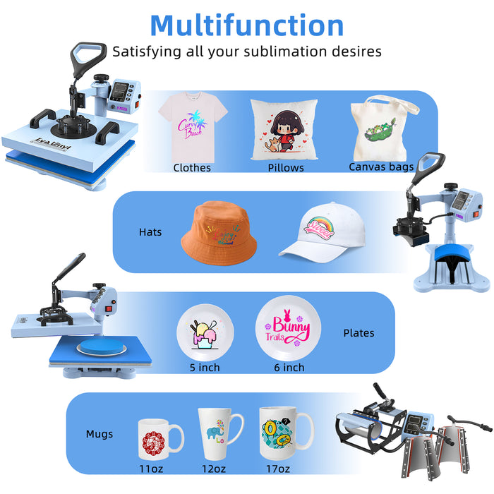 15“x15" Heat Press Machine - Lya Vinyl 7 in 1 Heat Press 360-Degree Swing Away Digital Press Machine Multifunction Sublimation Combo Heat Transfer Machine for T-Shirts, Hats, Caps, Mugs and Plates