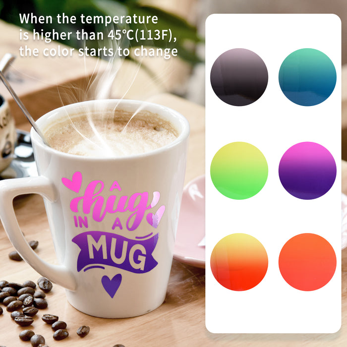 6 Pack Hot Permanent Vinyl Bundle,Color Changing Vinyl Permanent Adhesive Sheets, 12" x 12"