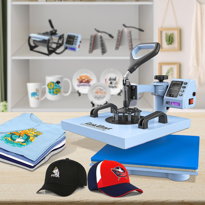 15“x15" Heat Press Machine - Lya Vinyl 7 in 1 Heat Press 360-Degree Swing Away Digital Press Machine Multifunction Sublimation Combo Heat Transfer Machine for T-Shirts, Hats, Caps, Mugs and Plates