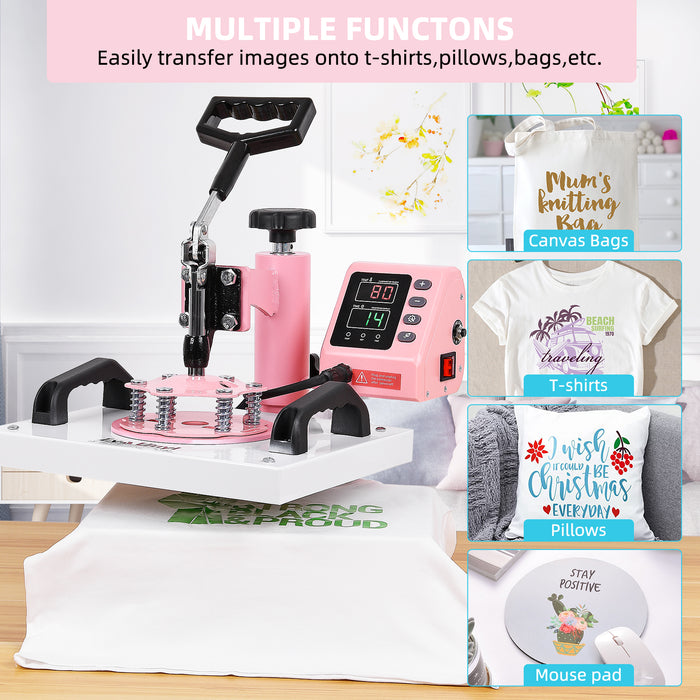 12" x 10" Heat Press Machine, Lya Vinyl High Pressure Heat Press Machine for T-Shirt, Digital Industrial Sublimation Printer for Heat Transfer Vinyl (Pink)
