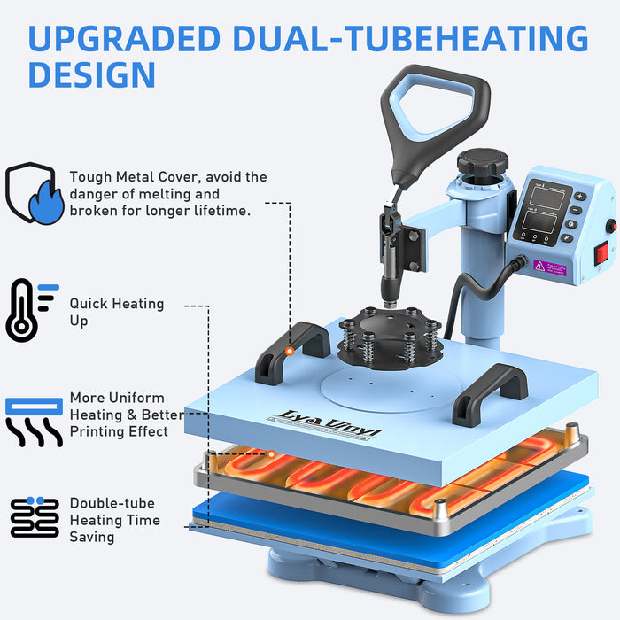 15“x15" Heat Press Machine - Lya Vinyl 7 in 1 Heat Press 360-Degree Swing Away Digital Press Machine Multifunction Sublimation Combo Heat Transfer Machine for T-Shirts, Hats, Caps, Mugs and Plates