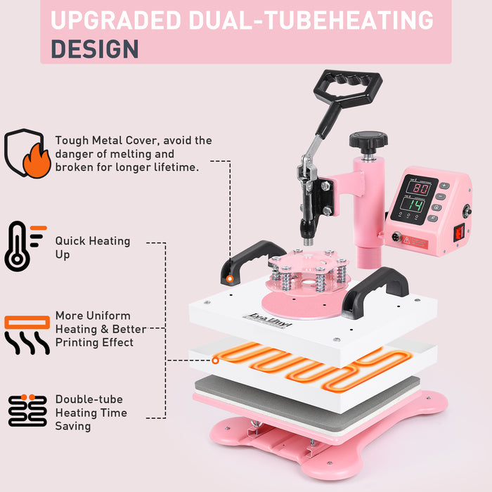 12" x 10" Heat Press Machine, Lya Vinyl High Pressure Heat Press Machine for T-Shirt, Digital Industrial Sublimation Printer for Heat Transfer Vinyl (Pink)