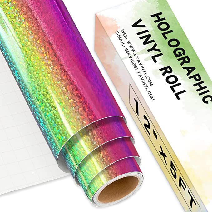 Lya Vinyl 5ft holographic vinyl - 12x5ft(60 inch) 01s holographic rainbow silver  permanent vinyl roll, holographic