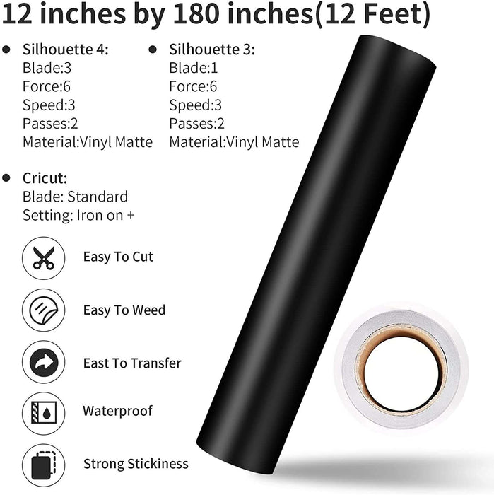 Black / White Permanent Vinyl Rolls, Glossy & Matte, 12" x 12 FT