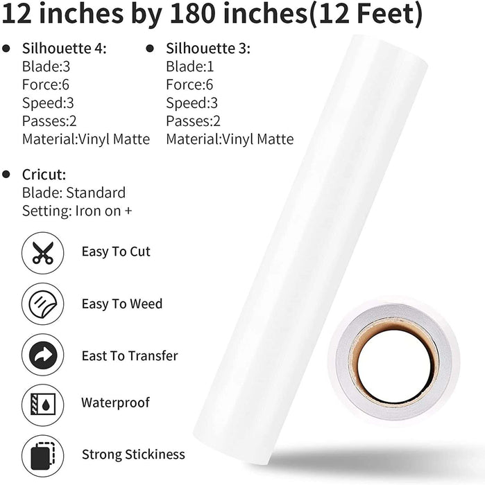 Black / White Permanent Vinyl Rolls, Glossy & Matte, 12" x 12 FT