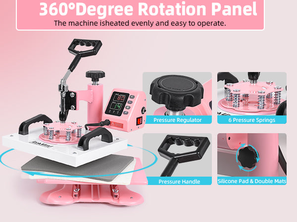 12" x 10" Heat Press Machine, Lya Vinyl High Pressure Heat Press Machine for T-Shirt, Digital Industrial Sublimation Printer for Heat Transfer Vinyl (Pink)