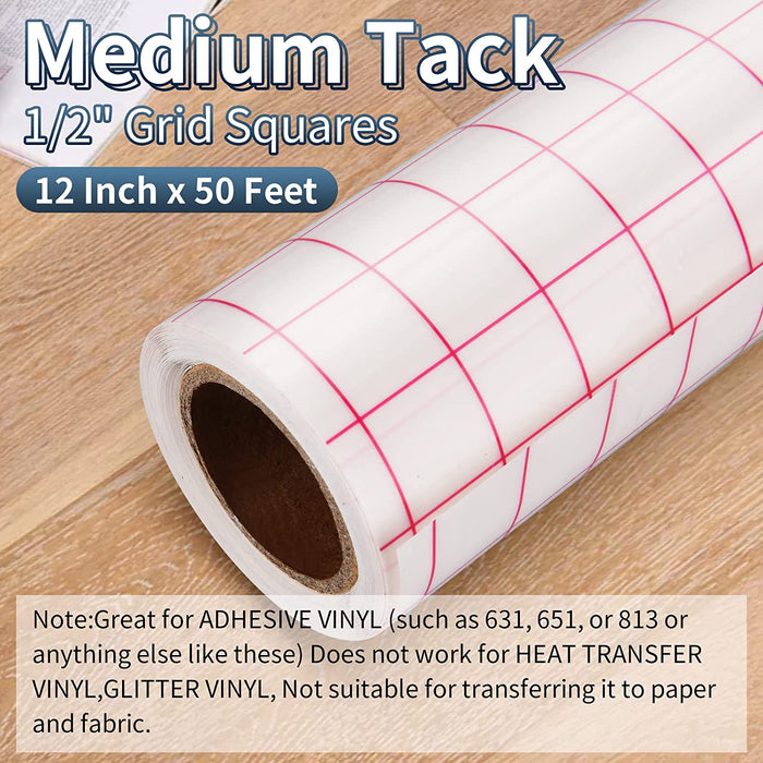 Lya Vinyl 40ft Transfer Tape for Vinyl - Clear Vinyl Transfer Paper Tape Roll 12 x 40 ft with 1/2 Red Grid Standard Tape for Cricut Adhesive Vinyl for