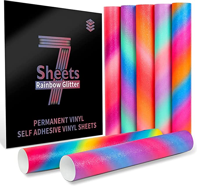 Rainbow & Glitter Adhesive Vinyl Sheets - 12*12, 7packs